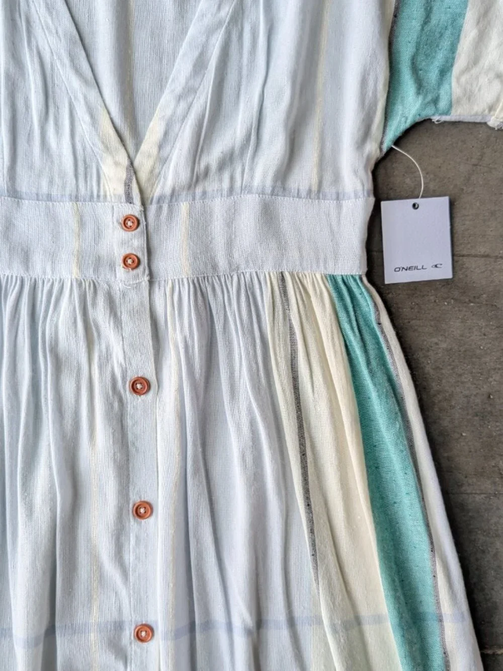O'Neill Reid Light Blue Multi Stripe Button-Up Midi Dress medium NWT